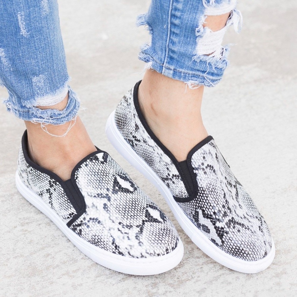 Snake black white snakeskin slip on sneaker - Picture 2 of 3